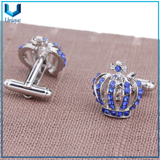 Customize 3D Crown Cufflink with Crystal Decoration, Rhinestone Docorated Cufflink in Gold /Silver for Wedding Promotional Gifts