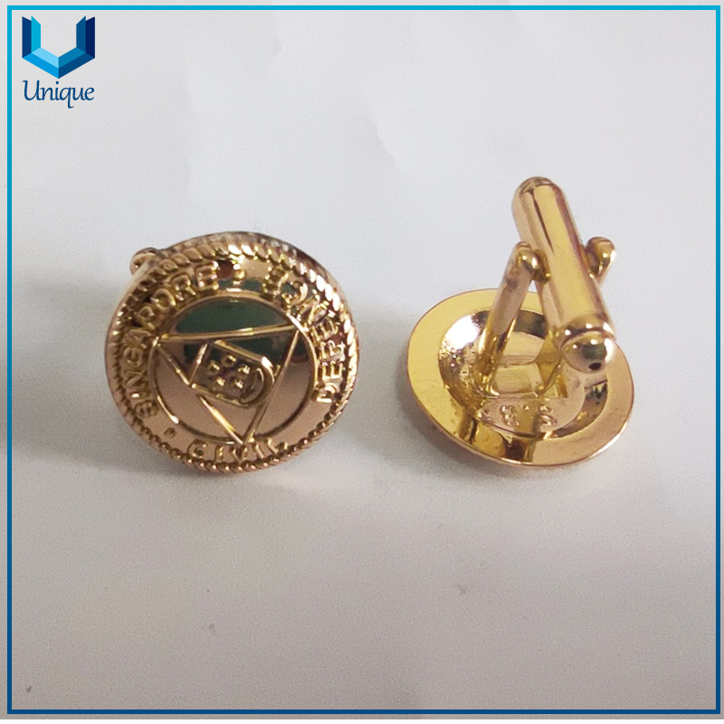 Customize Gpld Cufflink, Singapore 3D Cufflink in 25mm diameter, Military Shirt Cufflink for Garment Accessories