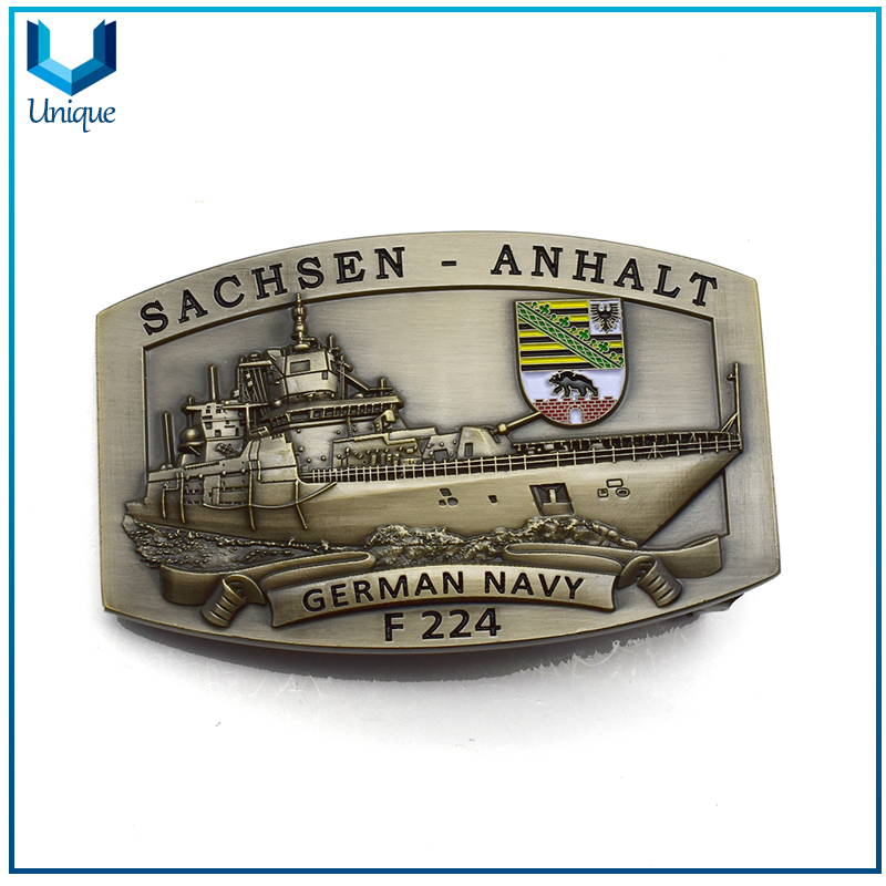 Customize Design Metal Crafts Factory,Germany Navy Metal buckle in Antique Brass Plating, 3D Military Police Belt Buckle for Honor Sovuenir Gifts