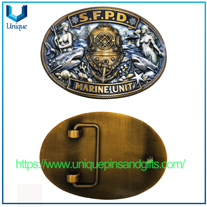 Custom Design High Quality USA MARINE UNIT SFPD 3D Metal Belt Buckle with UV Printed Exquisite Patterns