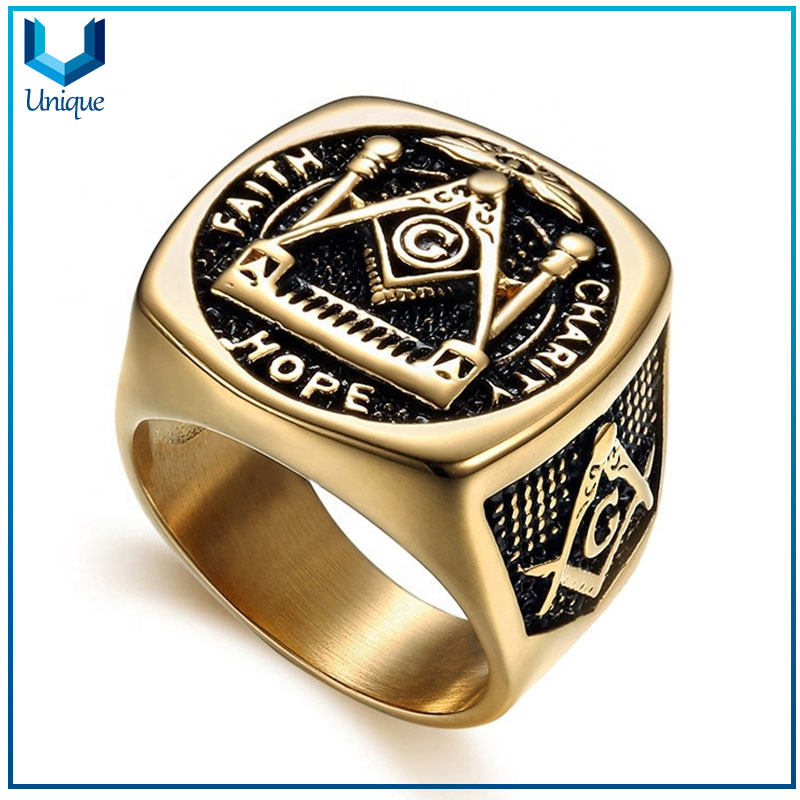 China Manufacturer Masonic Signet Ring Stainless Steel Simple Design Large Size Jewelry Rings