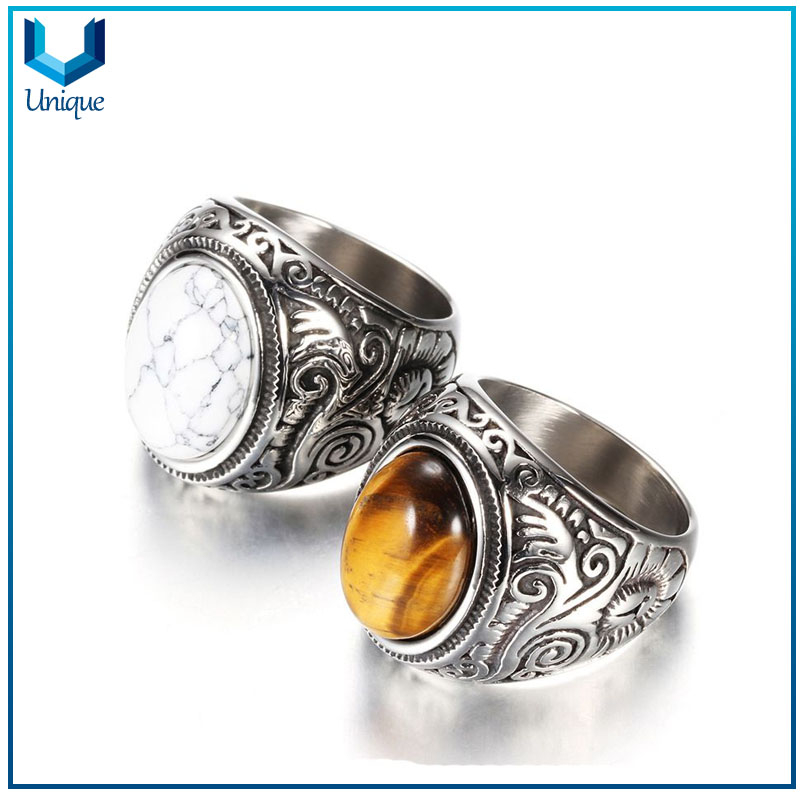 Custom fashion man punk jewelry turquoise stone stainless steel rings 