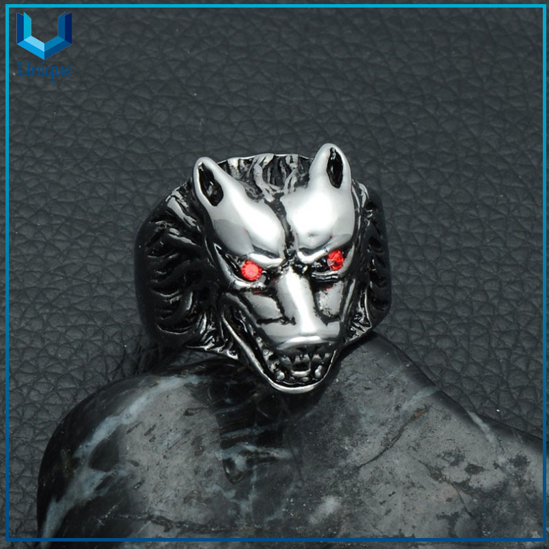 Wholesale High Quality Fashion Hot Sale Male Rock Punk Finger Ring Animal Wolf Head Stainless Steel Rings for Men