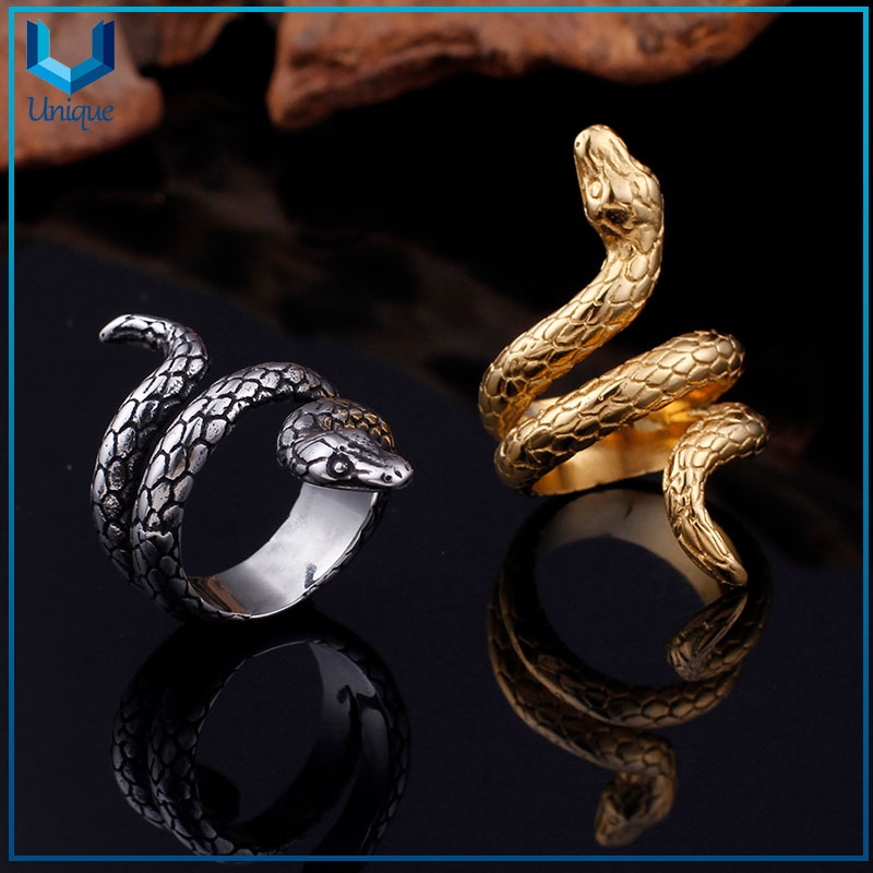 KALEN Stainless Steel Gold Silver Animal Snake Charm Finger Rings For Men