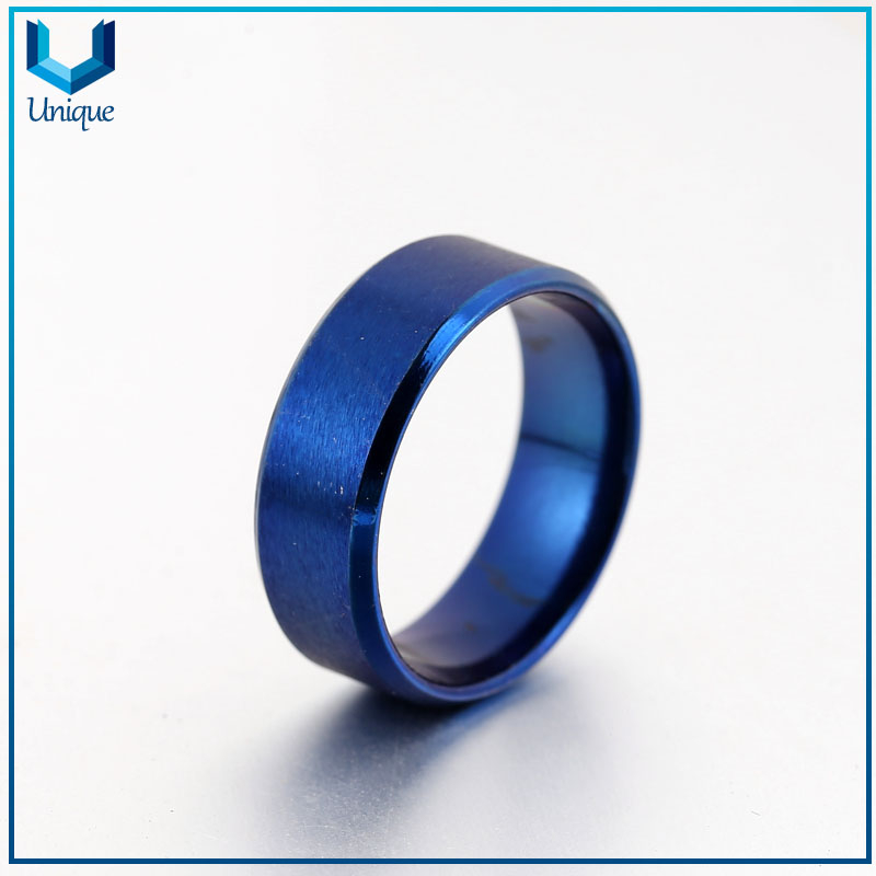 Hot sale promotions 8 MM width gold silver black blue stainless steel ring for women men