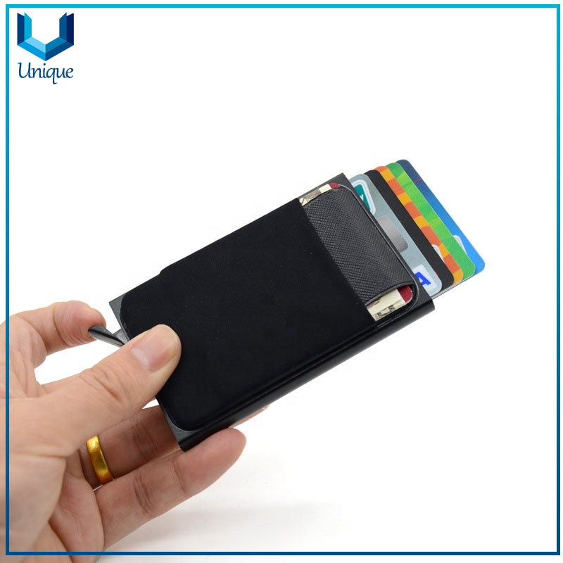 Aluminum Wallet With Elasticity Back Pouch ID Credit Card Holder RFID Metal Wallet Automatic Pop up Bank Card Case Custom LOGO