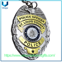 Custom Design 3D Relief Gold /Silver Oval Shape Two-color Electroplating Police Souvenir Medal Die Casted Zinc Alloy Police Keyring Keychain