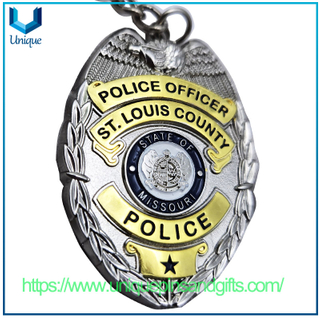 Custom Design 3D Relief Gold /Silver Oval Shape Two-color Electroplating Police Souvenir Medal Die Casted Zinc Alloy Police Keyring Keychain