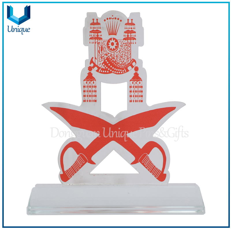 Cheap Acrylic Trophy for Award, Customize Printing Logo Military Souvenir Plaque, Brunei Military ACrylic Trophy Cup with Printing Logo