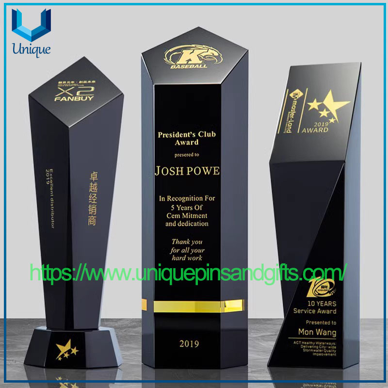 Factory Customized Blank Trophy K9 Black Crystal Trophy Award Deluxe Crystal Award Medal And Trophy