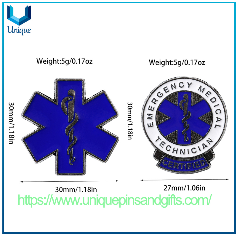 Customized Metal Badge, Blue Ambulance Logo And Life Star Metal Emblem Pin Badge, Emergency Rescue Badge