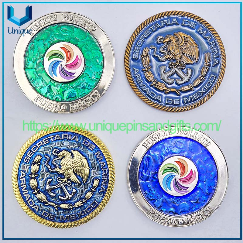 Customized Diamond Edge 3D Metal Commemorative Coin Double-Sided Electroplating Gold/Silver MEXICO ARMADA Commemorative Coin