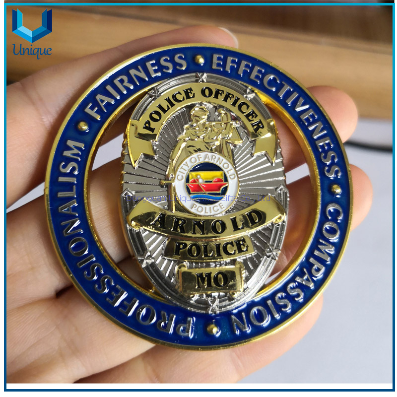 Customize Design Commemorative Coin, 3D Police Coin, Gold / Silver two Tone plated Military Medal Coin, Soft Enamel Coin For Honor