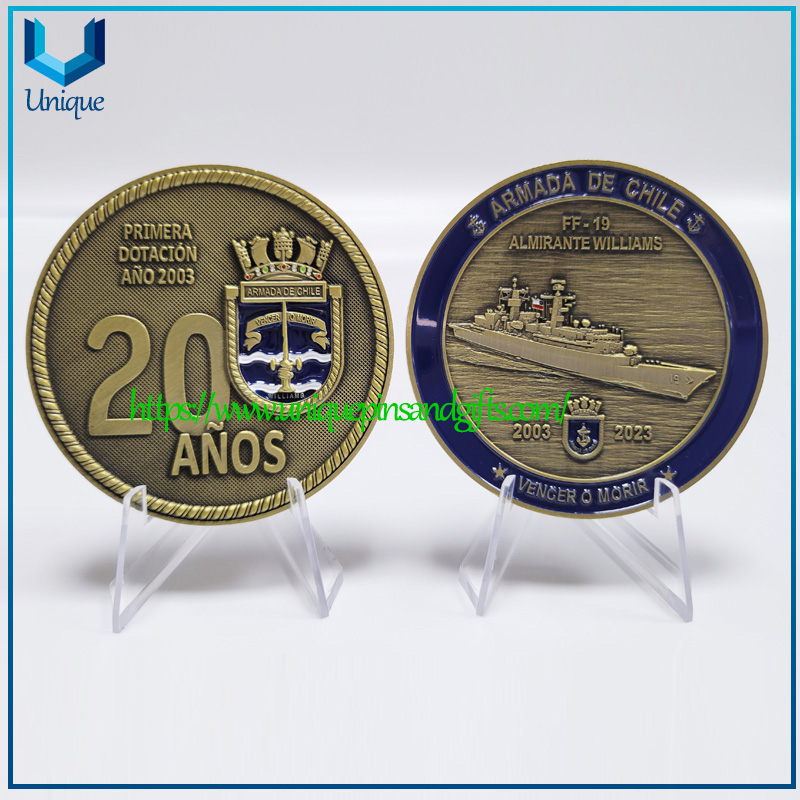 Custom Design coin dual 3D Chile 63.5mm diameter Antique copper Military Navy ship Challenge coins