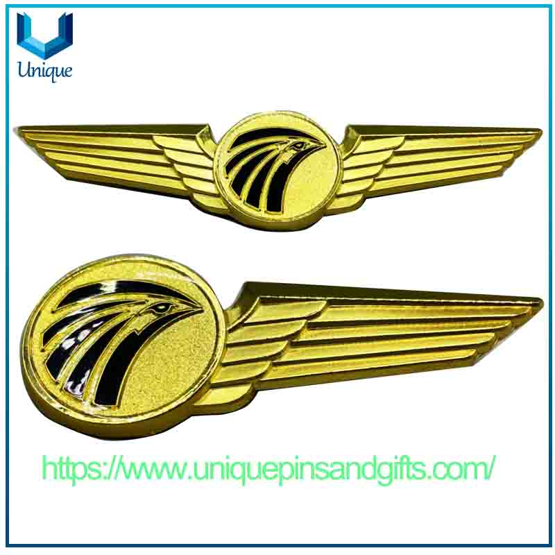 Custom Design 3D Gold Plating Badge Lapel Pin Brooch, Greek Air Force Pilot Badge