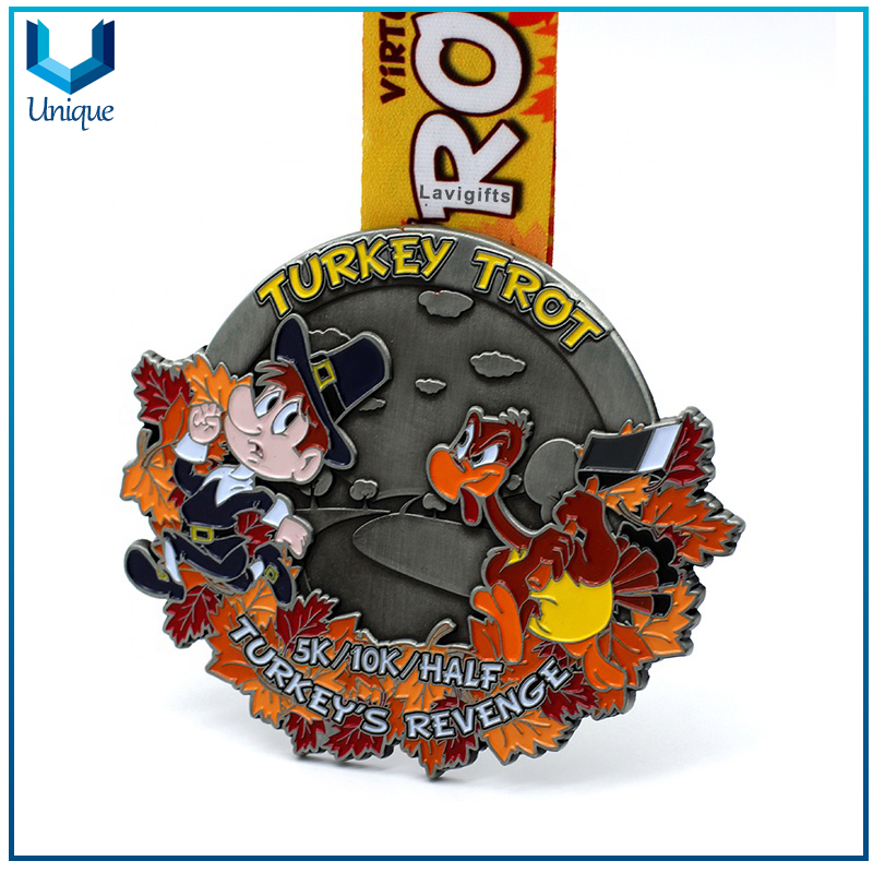 Pledge Pink Medal, Ribbon Medal, Customize Design Fancy Medal, Die Cast Medal with Glitter Fill, Cartoon Medal, Black Nickel Running Medal