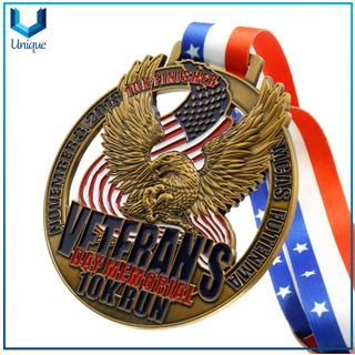 Metal Crafts Customize, Antique Brass Plating 3D 10K Marathon Running Race Sports Medal,Veteran Memorial Running Medal