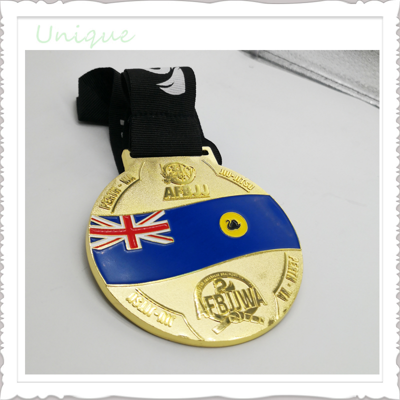 Customize Competition Gold Medal with Ribbon, Honor Sounvenir Medal with United Kindom Flag, Award Medal for Gifts