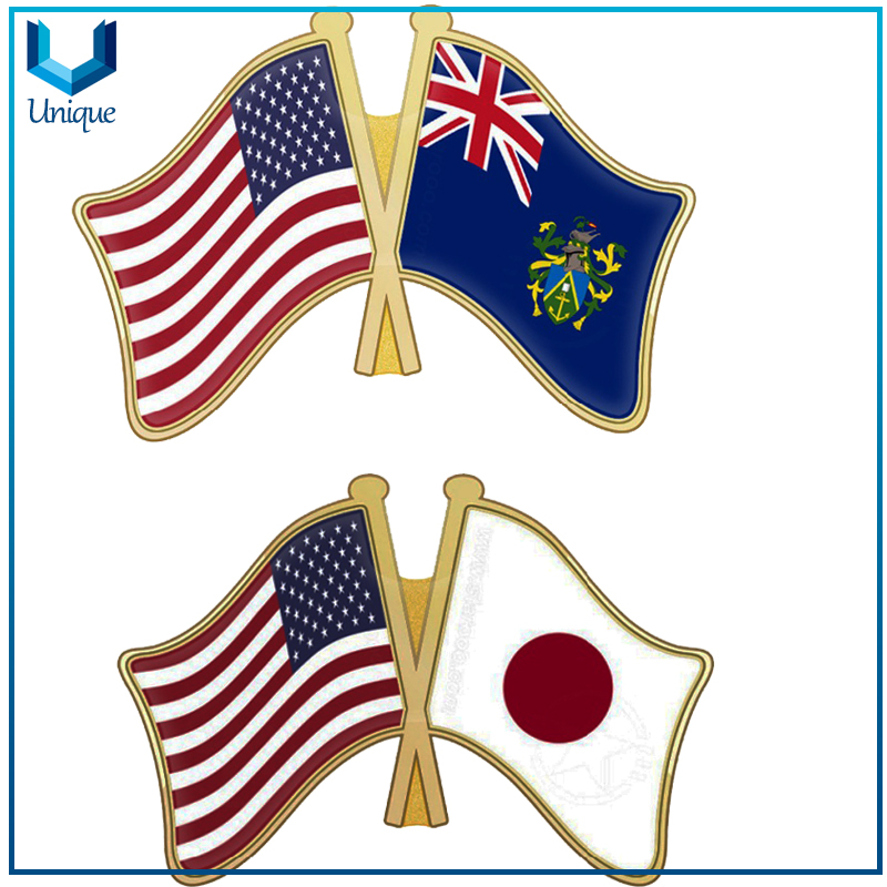 Die Struck Iron Lapel Pin, Gold Flag Pins, Enamel Dual Flag Lapel Pin, Double Flag Pins, Customize Lapel Pin Factory