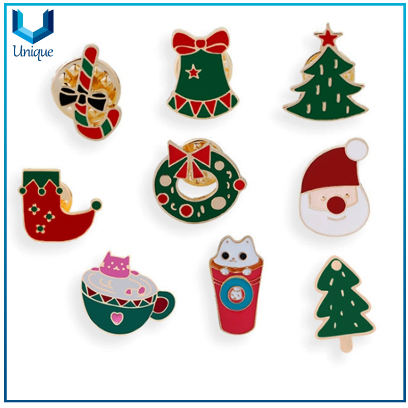 Die Struck Cheap Lapel Pin Customize, Christmas Holiday Metal Pin for Promotional Gift, Party Button Badge， Souvenir Brooches
