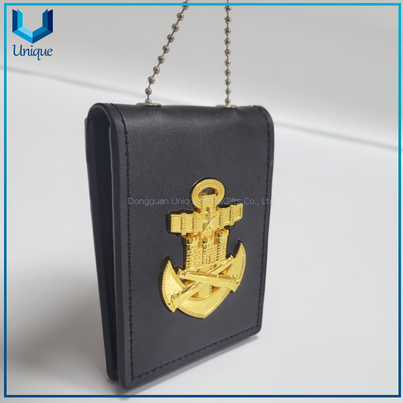 Police badge leather case, Leather cover /3D gold / Silver Ecuador Police Badge w/ Genuine Leather Holder+Ball Chain,Police Emblem, Seuvenir Coin Badge