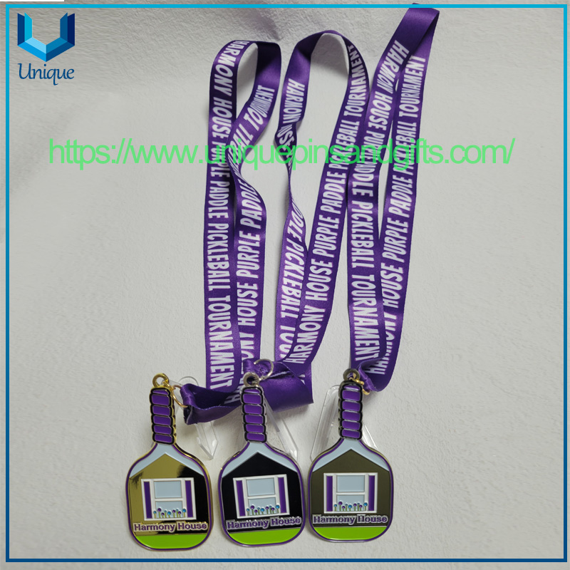 High Quality Customized Design Gold Silver Bronze Pickleball Medal with Printing Lanyard (4)