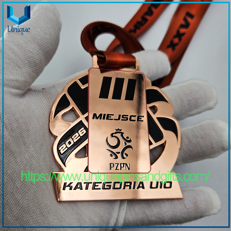 Custom Poland PZPN Gold Silver Bronze Medal Sports Event Metal Medals with Ribbon