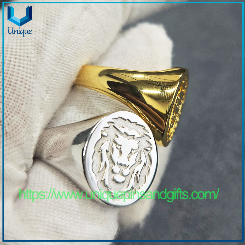 Custom Design 316 Stainless Steel Lion Head Hand-Polished Vacuum Plating Gold Silver Men'S Ring