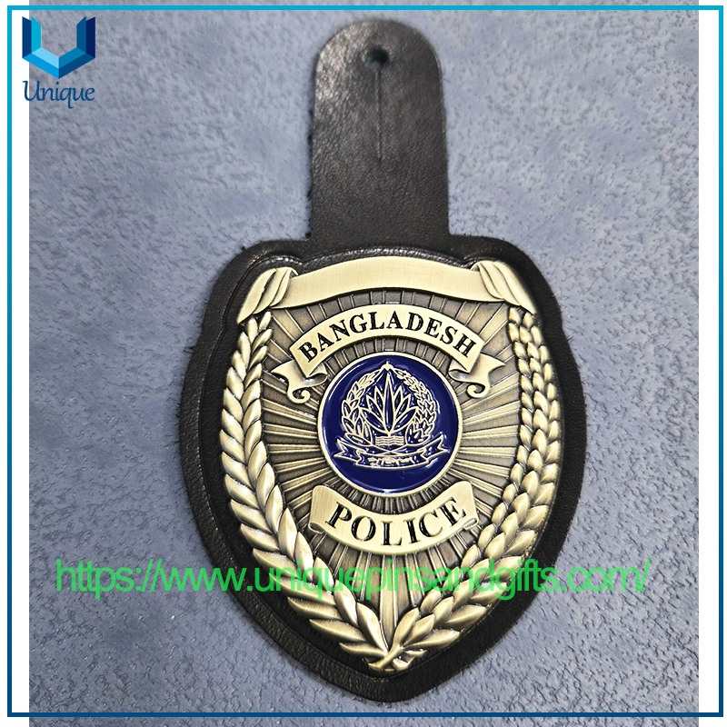 High Quality Customize Po-lice metal badg with Cow Leather Holder for Bangladesh Po-Lice (6)