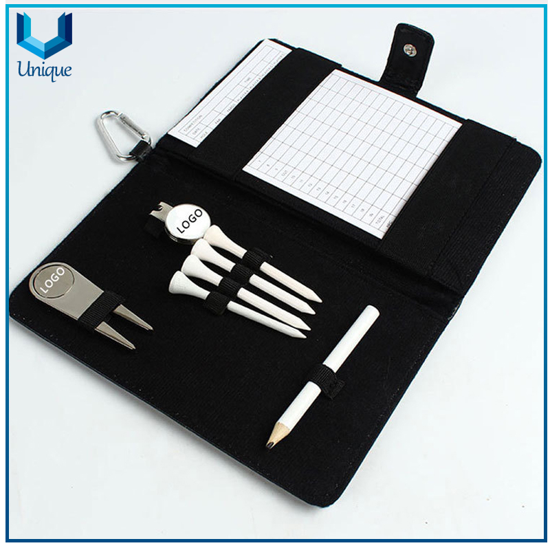 Golf Score Notebook with Customize Logo, Multifunctional Golf Score Noted book with Golf ball, Golf Tee, Golf Divot Tool holer function 