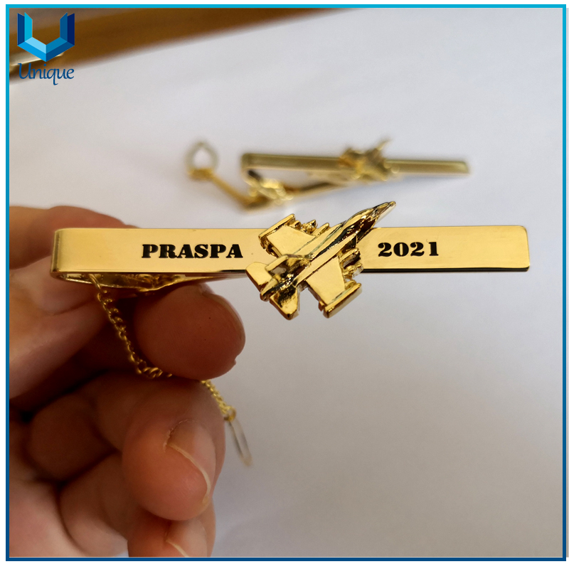 Customize Metal Tie Pin, Zinc Alloy Tie Clip with 24K gold plating, 3D Airplane Logo Tie Clip-2