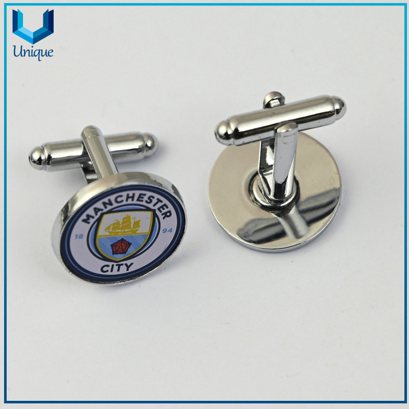 Cheap Die Struck Iron Cufflink with Printing Logo, Military Cufflink, Wedding Cufflink for Promotion Gifts in Nickel Plating