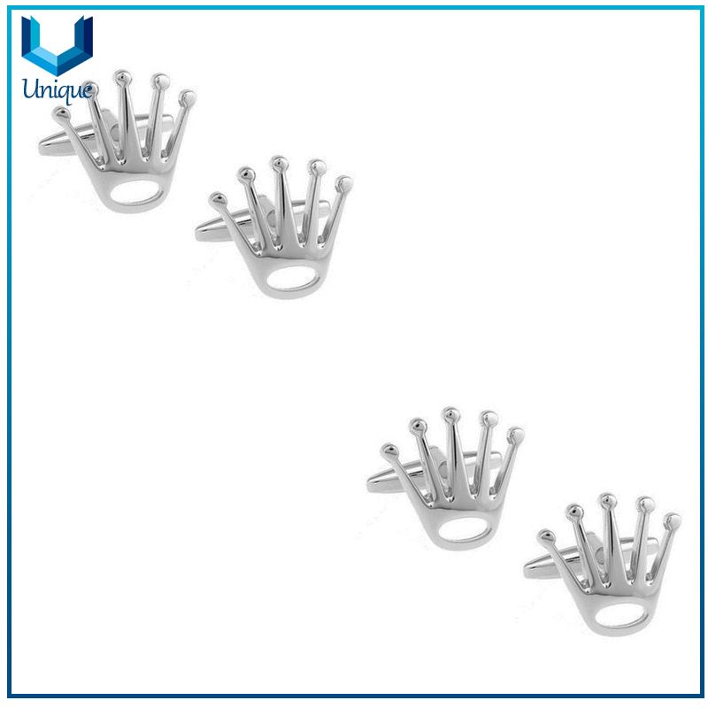 Customize 3D Crown Cufflink with Crystal Decoration, Rhinestone Docorated Cufflink in Gold /Silver for Wedding Promotional Gifts