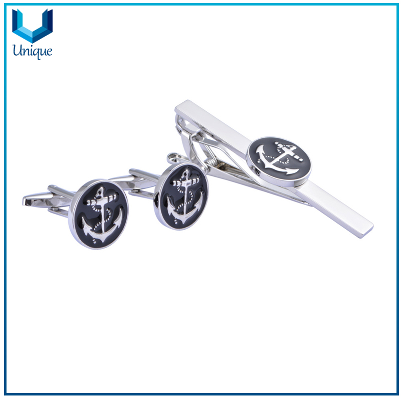 China wholesale Manufacturer for Metal Crafts, Customize Cufflink & Tie Pin in set for Promotional Gifts, Gold /Nickel Plating Anchor Logo Cufflink 