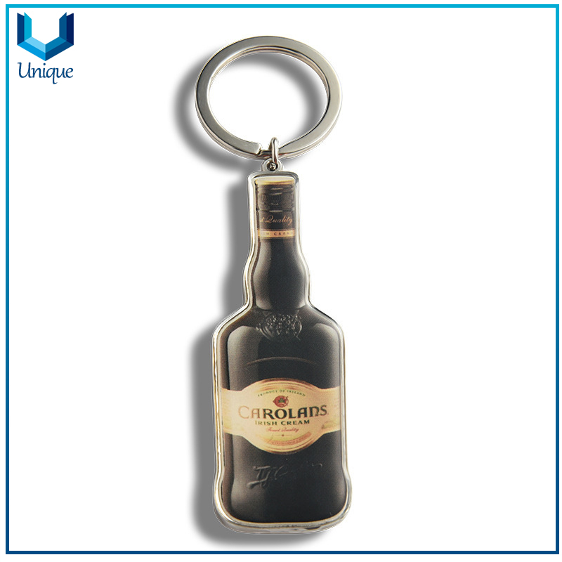 Die Struck Iron Metal Keyring, Customize Logo Wine Bottle Style Fashion Keychain for Decoration Accessory Gifts