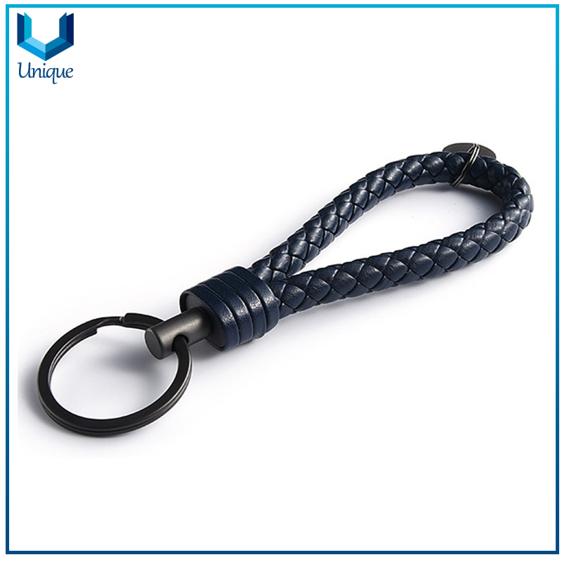 Pu Leather Knitted Keychain with Customize Logo, Cheap Fashion Souvenir Leather Keychain for Gifts