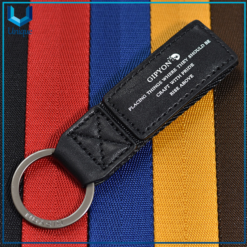 China Wholesale Car Keyring Docoration Accessories, Customize Printing /embroidery Logo Leather+ Webbing Keychain for Souvenir Gifts