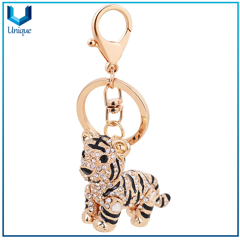 Tiger Metal Keychain, Rhinestone decorated Keychain, Fashion Fancy Cyrstal Keychain for Holiday Promotion Gifts-3