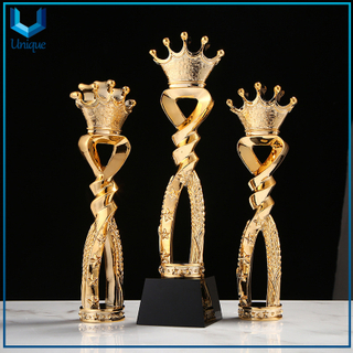 Customize Metal Trophy in Crown Style, Engraving logo at base, Gold Award Trophy Cup for Promotional Gifts