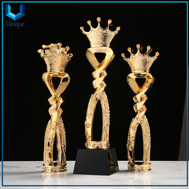 Customize Metal Trophy in Crown Style, Engraving logo at base, Gold Award Trophy Cup for Promotional Gifts