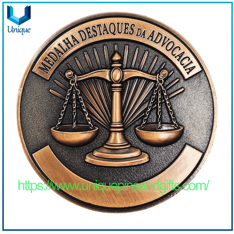 Custom Brazil 3D Antique Plating 2” Outstanding Lawyer Award Medal Honor Coin
