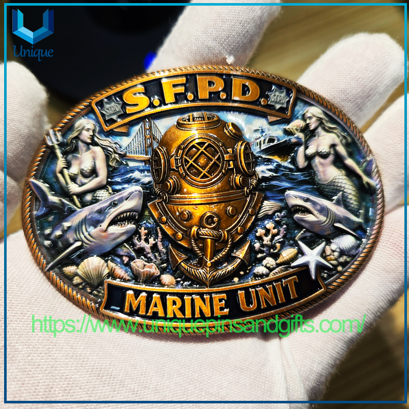 Custom Design High Quality USA MARINE UNIT SFPD 3D Metal Belt Buckle with UV Printed Exquisite Patterns