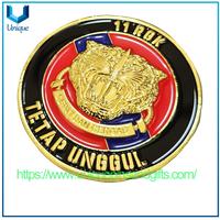 Custom Design Gold Plating Malaysia Navy 3D Commemorative Coin with Lion Head Pattern And Acrylic Box