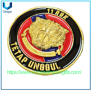 Custom Design Gold Plating Malaysia Navy 3D Commemorative Coin with Lion Head Pattern And Acrylic Box