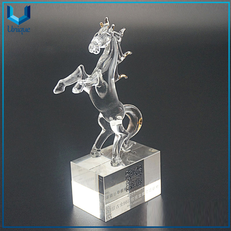 Available Stock Crystal horse Trophy, Customized sublimation logo souvenir blank crystal 3d horse Trophy