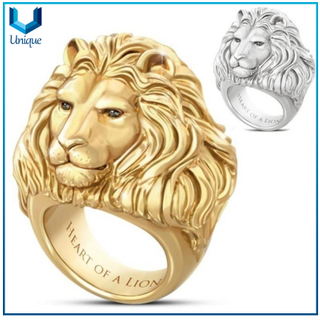 Stainless Steel Casting Rings Mens Punk Style Lion Head Finger Ring Customized