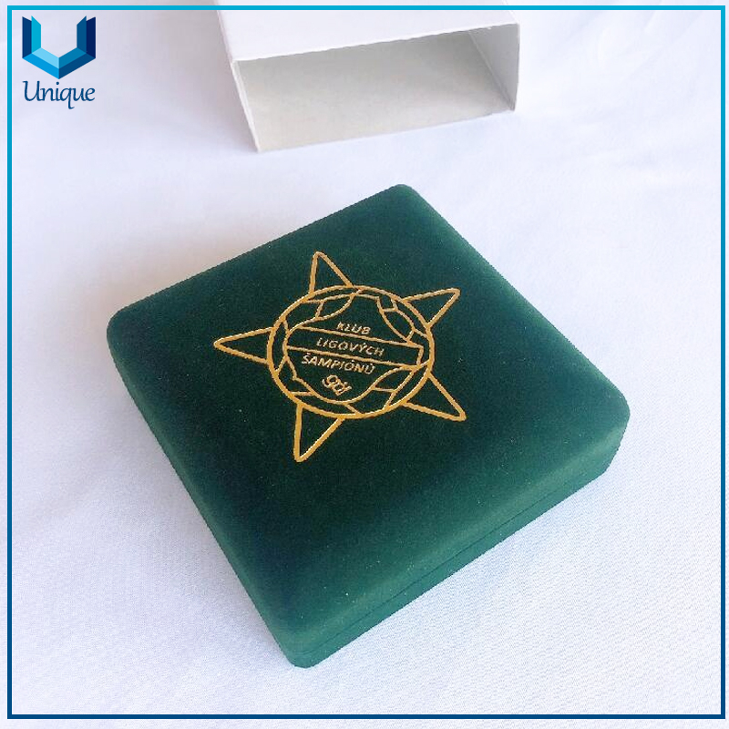 Free Mold Gold Stamp Green Velvet Medals Badges Coins Display Boxes Custom Luxurious Jewelry Cufflinks Watches Packing Gift Box