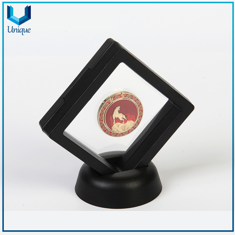 3D Floating Frame Shadow Box military Medallion Wooden Medal Challenge Coin Chip Display Case Stand Holder Magic Suspension Box
