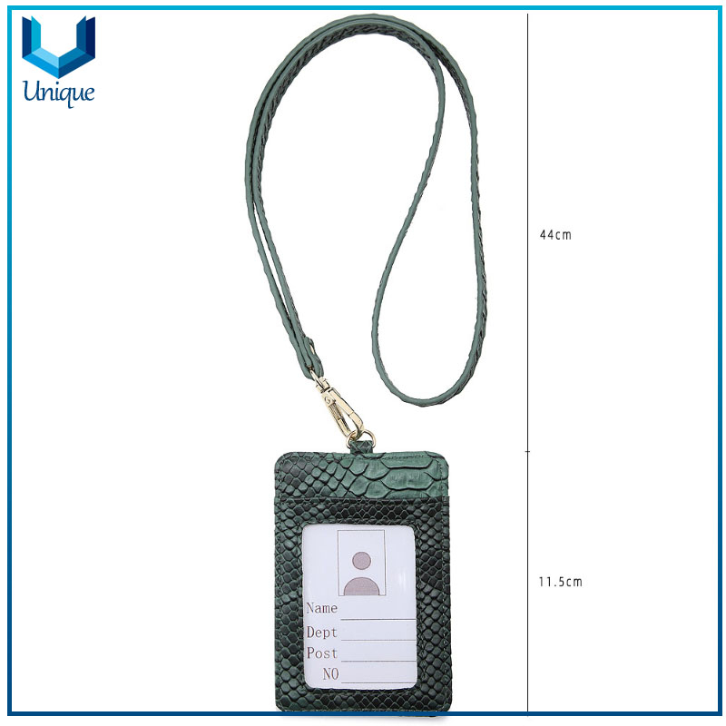 Hot selling python pattern student ID card holder custom PU leather work pass card case with lanyard