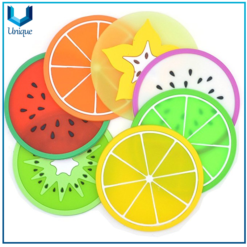 Fruit Design Cup Mat Table Placemat Silicone Rubber Coasters, Custom 2D soft pvc rubber customized coasters Fruit Design Cup Mat010-001